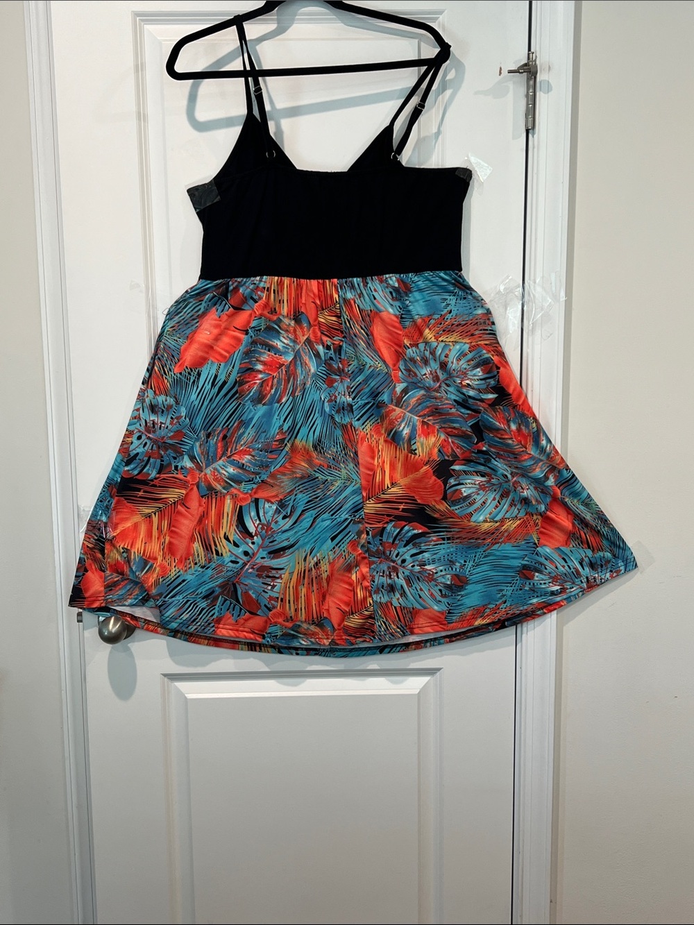 Black Bodice tie knot top Tropical Print Sundress in Blue and Orange